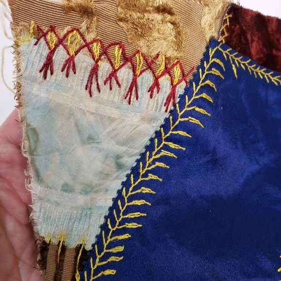 Antique Crazy Quilt 11" Square Block Flannel Backing Velvet Satin Embroidery - Picture 11 of 13
